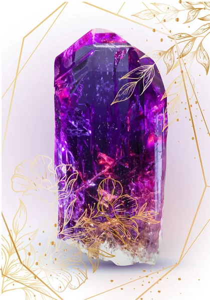Lila Magische Kristall Realistischen Goldrahmen — Stockvektor