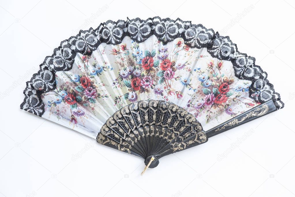 Traditional handheld fan on white background.
