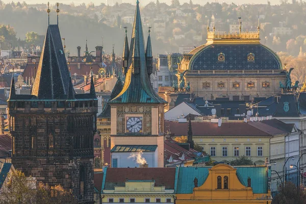 Prague Roofs Towers Prague Historical Architecture Roof Prague National Theatre — Stock Photo, Image