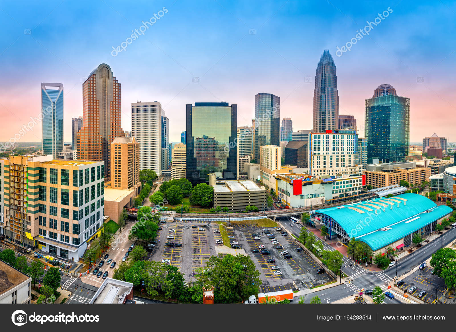 Aerial view of Charlotte, NC skyline Stock Photo by ©mandritoiu 164288514
