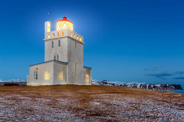 Phare Dyrholaey Crépuscule Phare Dyrholaey Été Construit 1910 Près Village — Photo