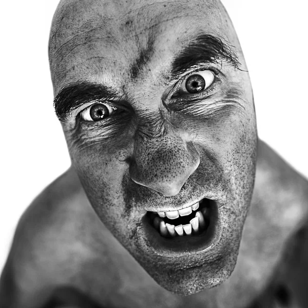 Black White Portrait Mad Man Processed Using Dragan Effect — Stock Photo, Image