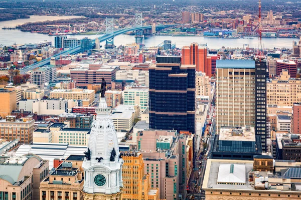 Luchtfoto Philadelphia Stadsgezicht Met Stadhuis Toren Voorgrond Ben Franklin Brug — Stockfoto