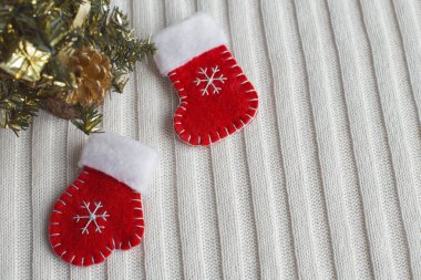 Christmas Kırmızı çorap ve eldiven. Yeni yıl arka plan