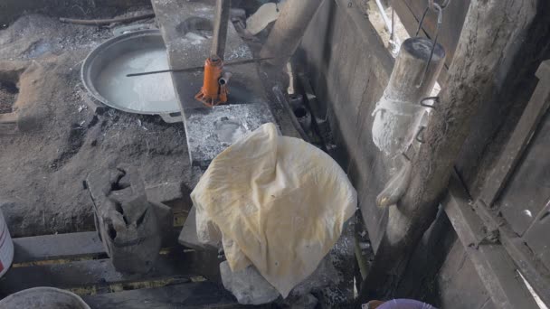 Inside a rice noodles workshop with boiling water for the making of rice noodles — Stock Video