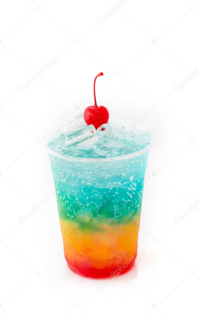 Italian soda and cherry in plastic cup