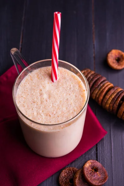 anjeer milk shake or fig milk shake, health drink with dried figs, selective focus