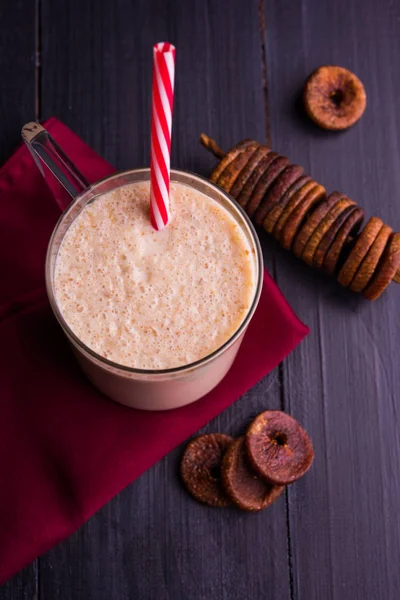 anjeer milk shake or fig milk shake, health drink with dried figs, selective focus