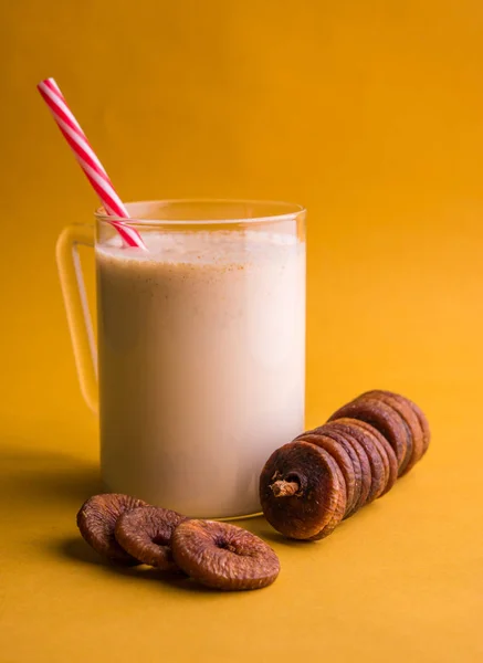 anjeer milk shake or fig milk shake, health drink with dried figs, selective focus