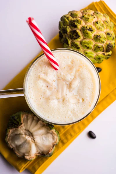 custard apple milk shake. Custard apple or sitafal pulp blended with milk. sitafal milkshake