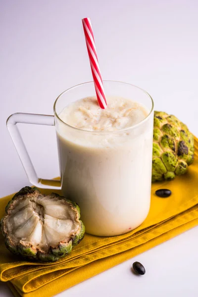 custard apple milk shake. Custard apple or sitafal pulp blended with milk. sitafal milkshake