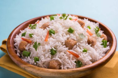 Lezzetli soya pulao ya da pirinç ya da soya Dobiş bezelye ve fasulye, Hintli ya da Pakistanlı mutfağı ile kızarmış pilav