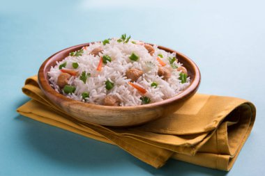 Lezzetli soya pulao ya da pirinç ya da soya Dobiş bezelye ve fasulye, Hintli ya da Pakistanlı mutfağı ile kızarmış pilav