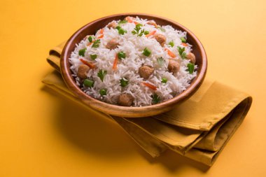 Lezzetli soya pulao ya da pirinç ya da soya Dobiş bezelye ve fasulye, Hintli ya da Pakistanlı mutfağı ile kızarmış pilav
