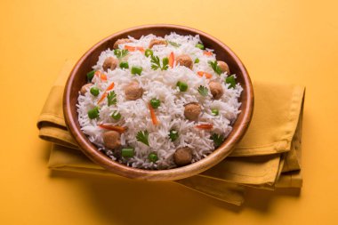 Lezzetli soya pulao ya da pirinç ya da soya Dobiş bezelye ve fasulye, Hintli ya da Pakistanlı mutfağı ile kızarmış pilav