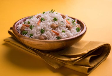 Lezzetli soya pulao ya da pirinç ya da soya Dobiş bezelye ve fasulye, Hintli ya da Pakistanlı mutfağı ile kızarmış pilav