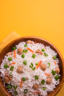Lezzetli soya pulao ya da pirinç ya da soya Dobiş bezelye ve fasulye, Hintli ya da Pakistanlı mutfağı ile kızarmış pilav
