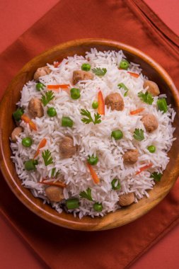 Lezzetli soya pulao ya da pirinç ya da soya Dobiş bezelye ve fasulye, Hintli ya da Pakistanlı mutfağı ile kızarmış pilav