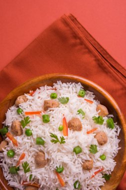 Lezzetli soya pulao ya da pirinç ya da soya Dobiş bezelye ve fasulye, Hintli ya da Pakistanlı mutfağı ile kızarmış pilav