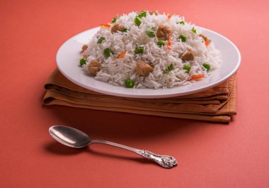 Lezzetli soya pulao ya da pirinç ya da soya Dobiş bezelye ve fasulye, Hintli ya da Pakistanlı mutfağı ile kızarmış pilav