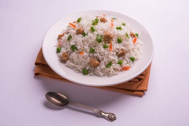 Lezzetli soya pulao ya da pirinç ya da soya Dobiş bezelye ve fasulye, Hintli ya da Pakistanlı mutfağı ile kızarmış pilav