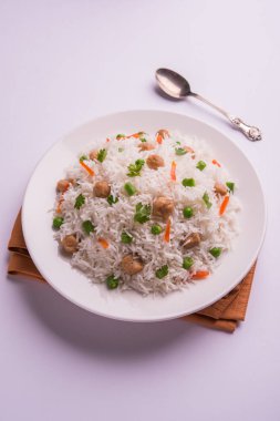 Lezzetli soya pulao ya da pirinç ya da soya Dobiş bezelye ve fasulye, Hintli ya da Pakistanlı mutfağı ile kızarmış pilav