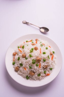 Lezzetli soya pulao ya da pirinç ya da soya Dobiş bezelye ve fasulye, Hintli ya da Pakistanlı mutfağı ile kızarmış pilav
