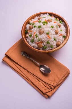 Lezzetli soya pulao ya da pirinç ya da soya Dobiş bezelye ve fasulye, Hintli ya da Pakistanlı mutfağı ile kızarmış pilav