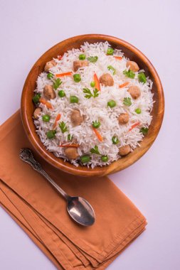 Lezzetli soya pulao ya da pirinç ya da soya Dobiş bezelye ve fasulye, Hintli ya da Pakistanlı mutfağı ile kızarmış pilav