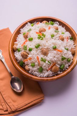 Lezzetli soya pulao ya da pirinç ya da soya Dobiş bezelye ve fasulye, Hintli ya da Pakistanlı mutfağı ile kızarmış pilav
