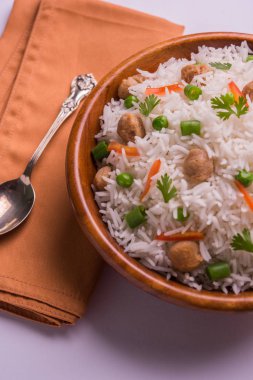 Lezzetli soya pulao ya da pirinç ya da soya Dobiş bezelye ve fasulye, Hintli ya da Pakistanlı mutfağı ile kızarmış pilav