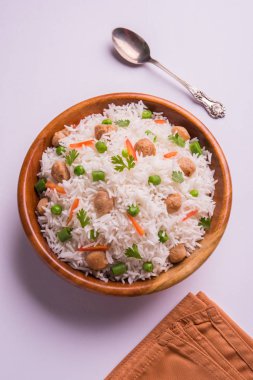 Lezzetli soya pulao ya da pirinç ya da soya Dobiş bezelye ve fasulye, Hintli ya da Pakistanlı mutfağı ile kızarmış pilav