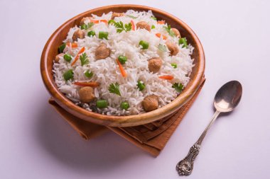 Lezzetli soya pulao ya da pirinç ya da soya Dobiş bezelye ve fasulye, Hintli ya da Pakistanlı mutfağı ile kızarmış pilav