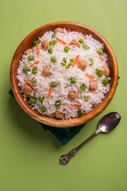 Lezzetli soya pulao ya da pirinç ya da soya Dobiş bezelye ve fasulye, Hintli ya da Pakistanlı mutfağı ile kızarmış pilav