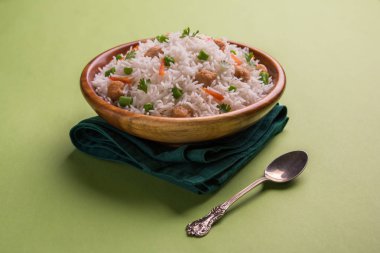 Lezzetli soya pulao ya da pirinç ya da soya Dobiş bezelye ve fasulye, Hintli ya da Pakistanlı mutfağı ile kızarmış pilav