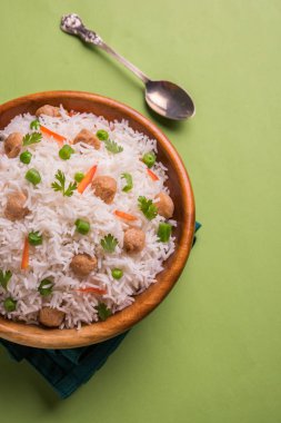 Lezzetli soya pulao ya da pirinç ya da soya Dobiş bezelye ve fasulye, Hintli ya da Pakistanlı mutfağı ile kızarmış pilav