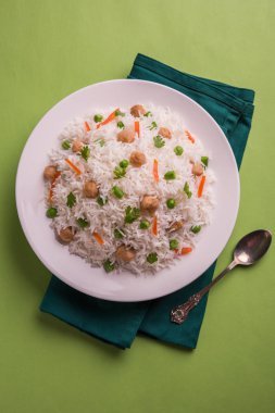 Lezzetli soya pulao ya da pirinç ya da soya Dobiş bezelye ve fasulye, Hintli ya da Pakistanlı mutfağı ile kızarmış pilav