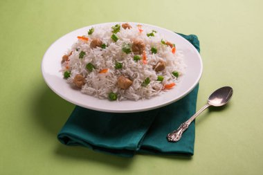 Lezzetli soya pulao ya da pirinç ya da soya Dobiş bezelye ve fasulye, Hintli ya da Pakistanlı mutfağı ile kızarmış pilav