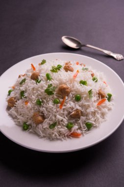 Lezzetli soya pulao ya da pirinç ya da soya Dobiş bezelye ve fasulye, Hintli ya da Pakistanlı mutfağı ile kızarmış pilav