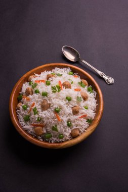 Lezzetli soya pulao ya da pirinç ya da soya Dobiş bezelye ve fasulye, Hintli ya da Pakistanlı mutfağı ile kızarmış pilav