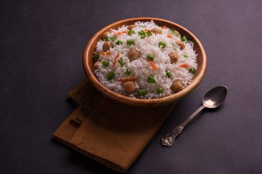 Lezzetli soya pulao ya da pirinç ya da soya Dobiş bezelye ve fasulye, Hintli ya da Pakistanlı mutfağı ile kızarmış pilav