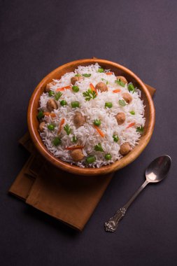 Lezzetli soya pulao ya da pirinç ya da soya Dobiş bezelye ve fasulye, Hintli ya da Pakistanlı mutfağı ile kızarmış pilav