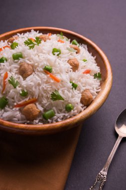 Lezzetli soya pulao ya da pirinç ya da soya Dobiş bezelye ve fasulye, Hintli ya da Pakistanlı mutfağı ile kızarmış pilav