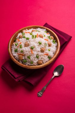 Lezzetli soya pulao ya da pirinç ya da soya Dobiş bezelye ve fasulye, Hintli ya da Pakistanlı mutfağı ile kızarmış pilav