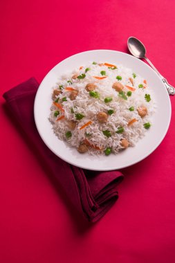 Lezzetli soya pulao ya da pirinç ya da soya Dobiş bezelye ve fasulye, Hintli ya da Pakistanlı mutfağı ile kızarmış pilav