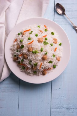 Lezzetli soya pulao ya da pirinç ya da soya Dobiş bezelye ve fasulye, Hintli ya da Pakistanlı mutfağı ile kızarmış pilav