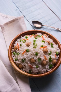 Lezzetli soya pulao ya da pirinç ya da soya Dobiş bezelye ve fasulye, Hintli ya da Pakistanlı mutfağı ile kızarmış pilav