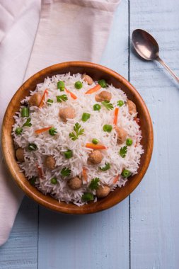 Lezzetli soya pulao ya da pirinç ya da soya Dobiş bezelye ve fasulye, Hintli ya da Pakistanlı mutfağı ile kızarmış pilav