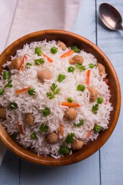 Lezzetli soya pulao ya da pirinç ya da soya Dobiş bezelye ve fasulye, Hintli ya da Pakistanlı mutfağı ile kızarmış pilav