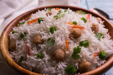 Lezzetli soya pulao ya da pirinç ya da soya Dobiş bezelye ve fasulye, Hintli ya da Pakistanlı mutfağı ile kızarmış pilav